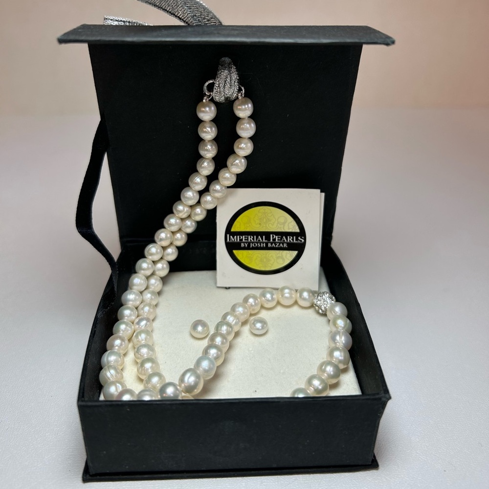 Josh Bazar HSN Imperial Pearls Freshwater Cultured Pearl Necklace & Earrings NIB